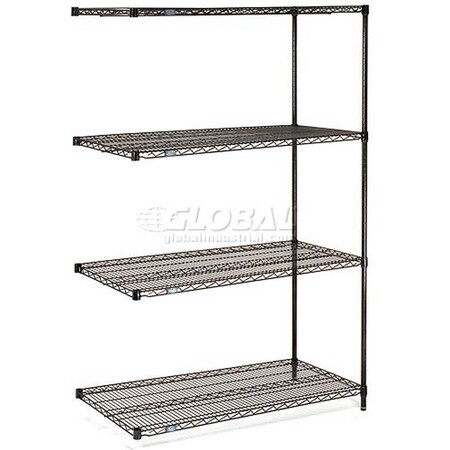 Nexel Black Epoxy, 4 Tier, Wire Shelving Add-On Unit, 42W x 24D x 86H A24428B